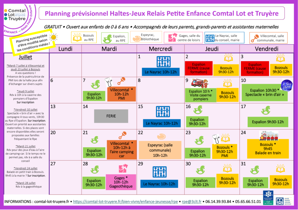 Le planning du RPE • Juillet