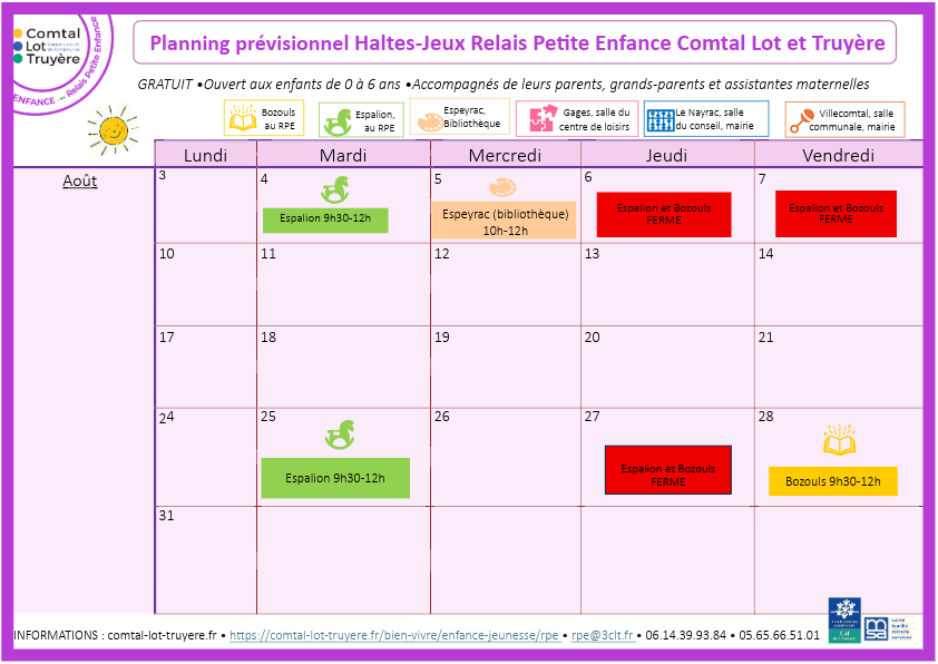 Le planning du RPE • Aout