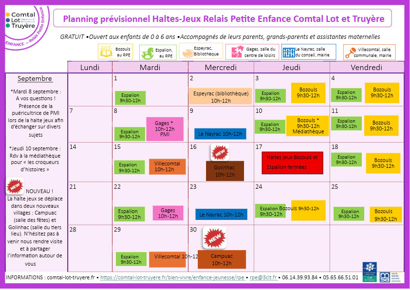 Le planning du RPE • Septembre