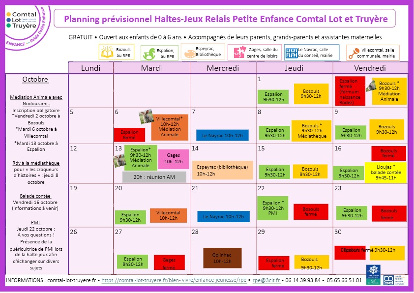Le planning du RPE • Octobre